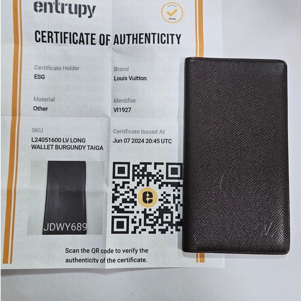 Louis Vuitton Taiga Brazza Long Wallet Brown Authentic Entrupy COA - Picture 2 of 13